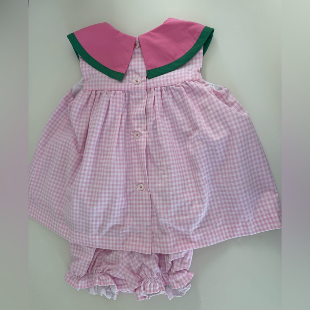 The Beaufort Bonnet Company Pink Gingham Watermelon Bib Dress - Picture 2 of 3